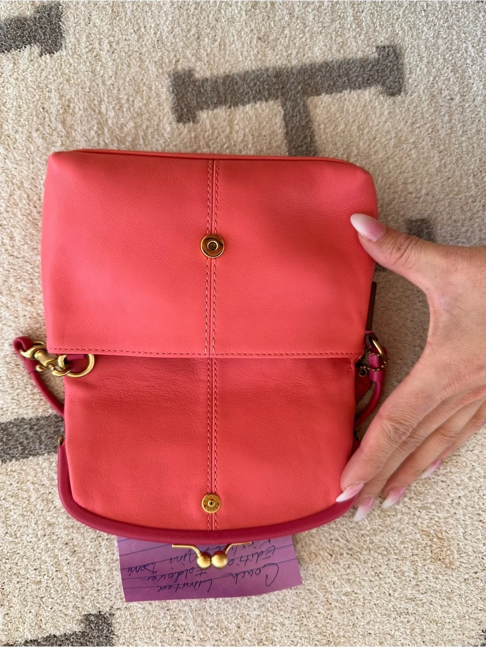 Coach Coral Pink Pebbled Leather Shoulder Bag with Gold Hardware